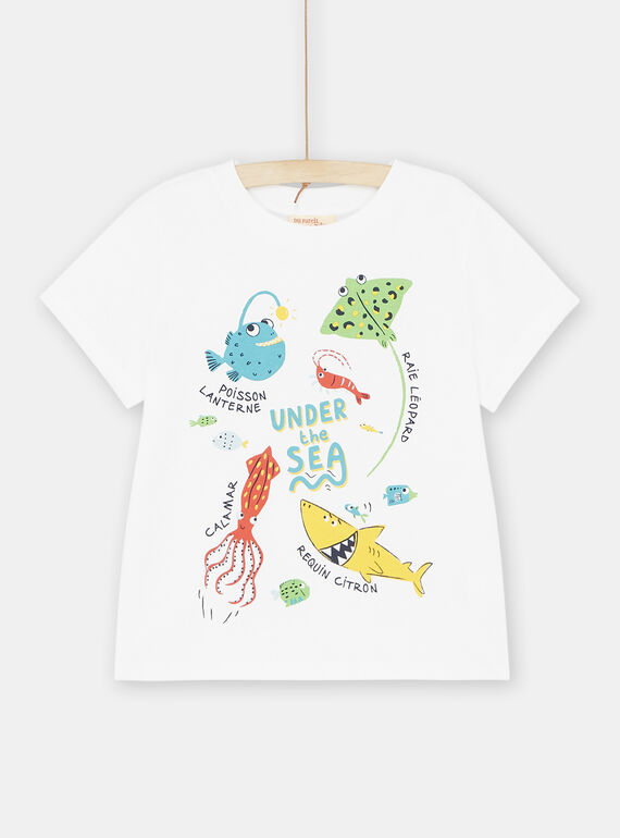 Weißes T-Shirt mit Meerestier-Motiven, Jungen ROPOPTI4 / 23S902X5TMC000